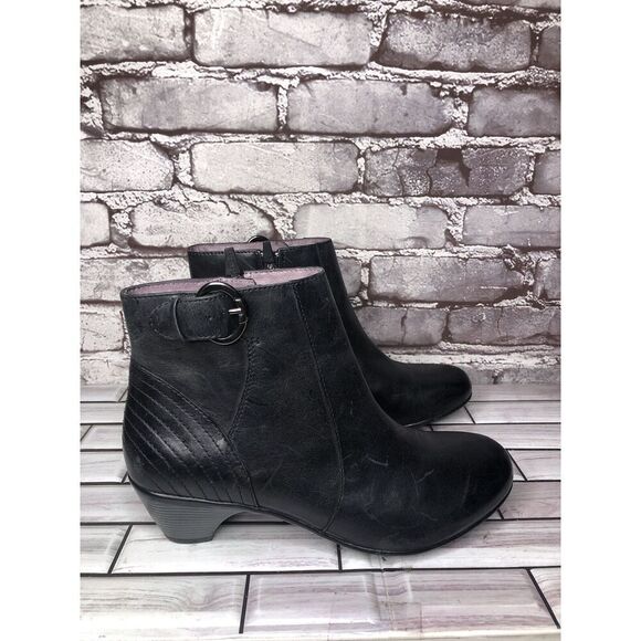 Dansko Black Leather Ankle Boots Block Heel Zip Heel Booties Women 38EU/7.5M US - Picture 1 of 16